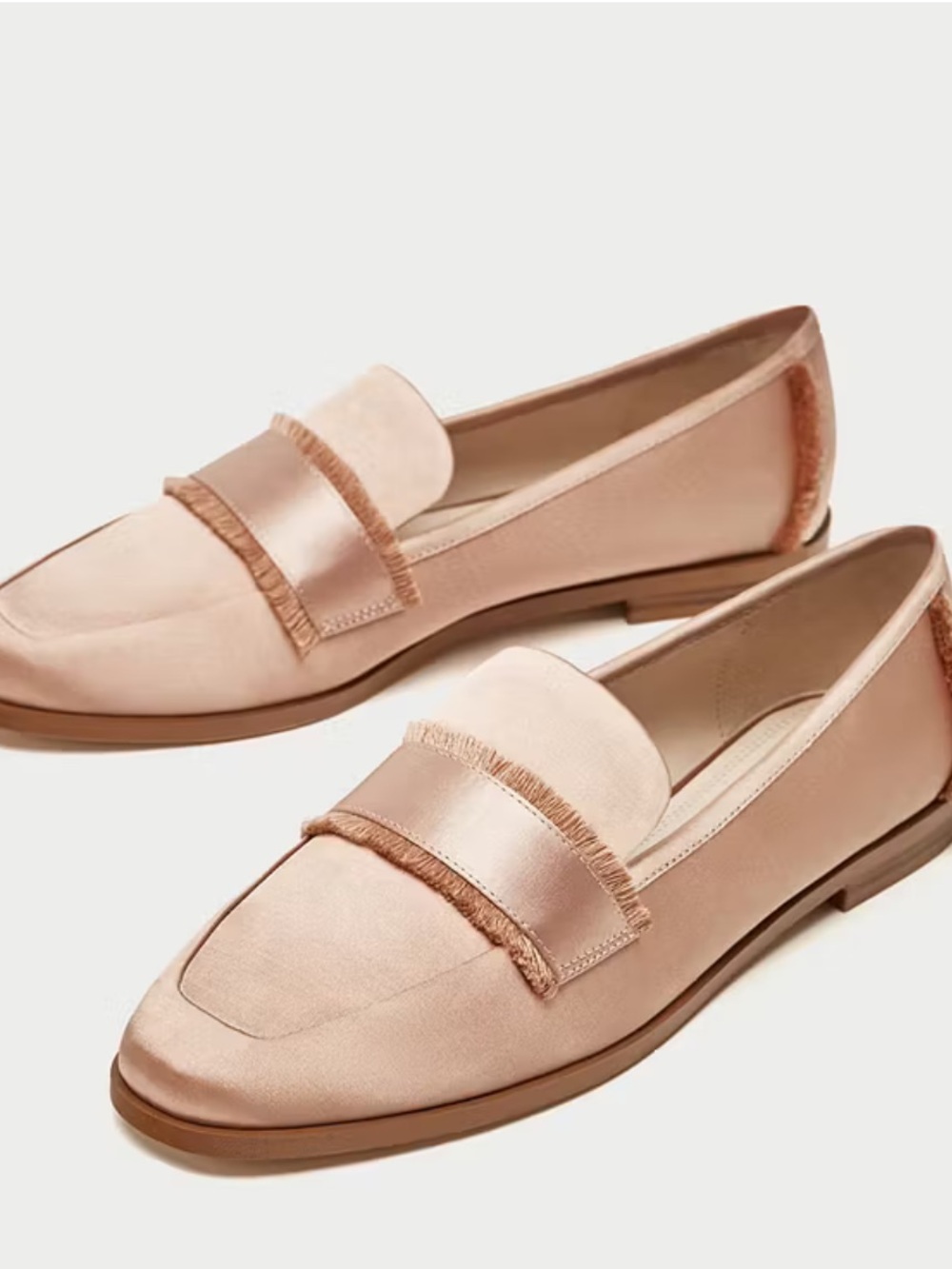 Zara Basic Rose Gold / Pink Fringe Trim Satin Loafers Size 38 / 8US